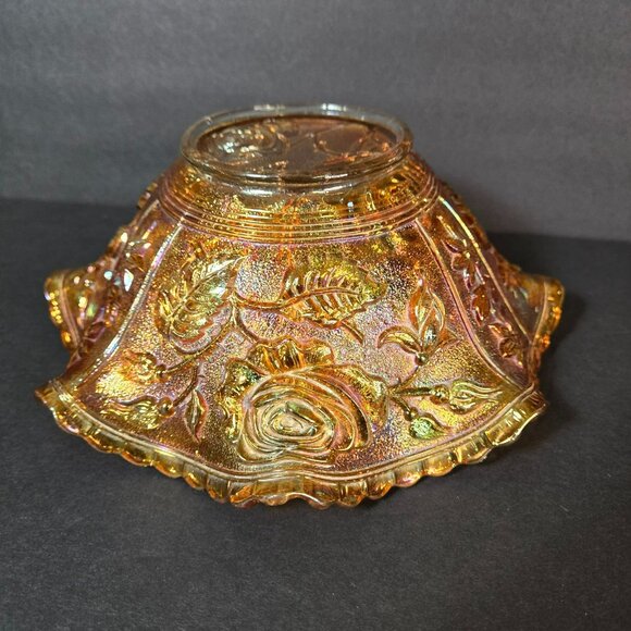 Vtg Imperial Glass American Beauty Open Rose Marigold Riffle Carnival Glass Bowl - Picture 10 of 14